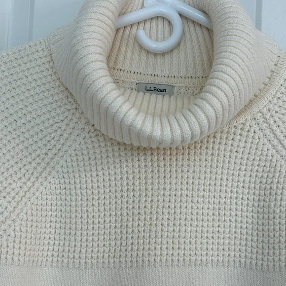 L.L. Bean Off-White Cotton Blend Knit Turtleneck Tunic Sweater. EUC - Picture 3 of 7